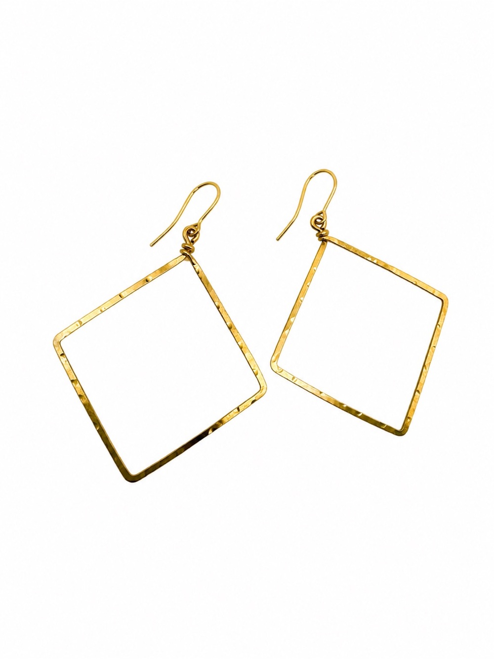 #83 Gold Hammered Square Dangle Earring